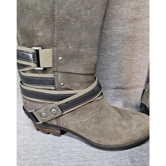 Sorel Womens Lolla Tall Boots US 8 Grey Leather Zip Belted Waterproof Boots - Picture 4 of 10